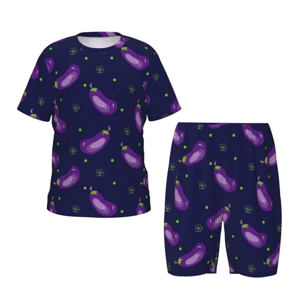 Balery Eggplant Conjunto de Pijama Infantil de Manga Corta con Estampado – Ropa de Dormir de Algodón Suave-Medium