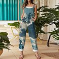 thumbnail image 5 of JULMCOMO Cotton Linen Plus Size Jumpsuits for Women Spaghetti Strap Hawaiian Floral Print Summer Outfits Sleeveless Casual Rompers Light Blue L, 5 of 6