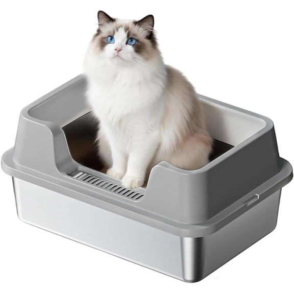 Jumbo Stainless Steel Cat Litter Box - Extra Large - High-Sided Non-Stick - Odor-Resistant Metal Litter Pan for Multiple Cats - Big Cats - Rabbits Small Pets