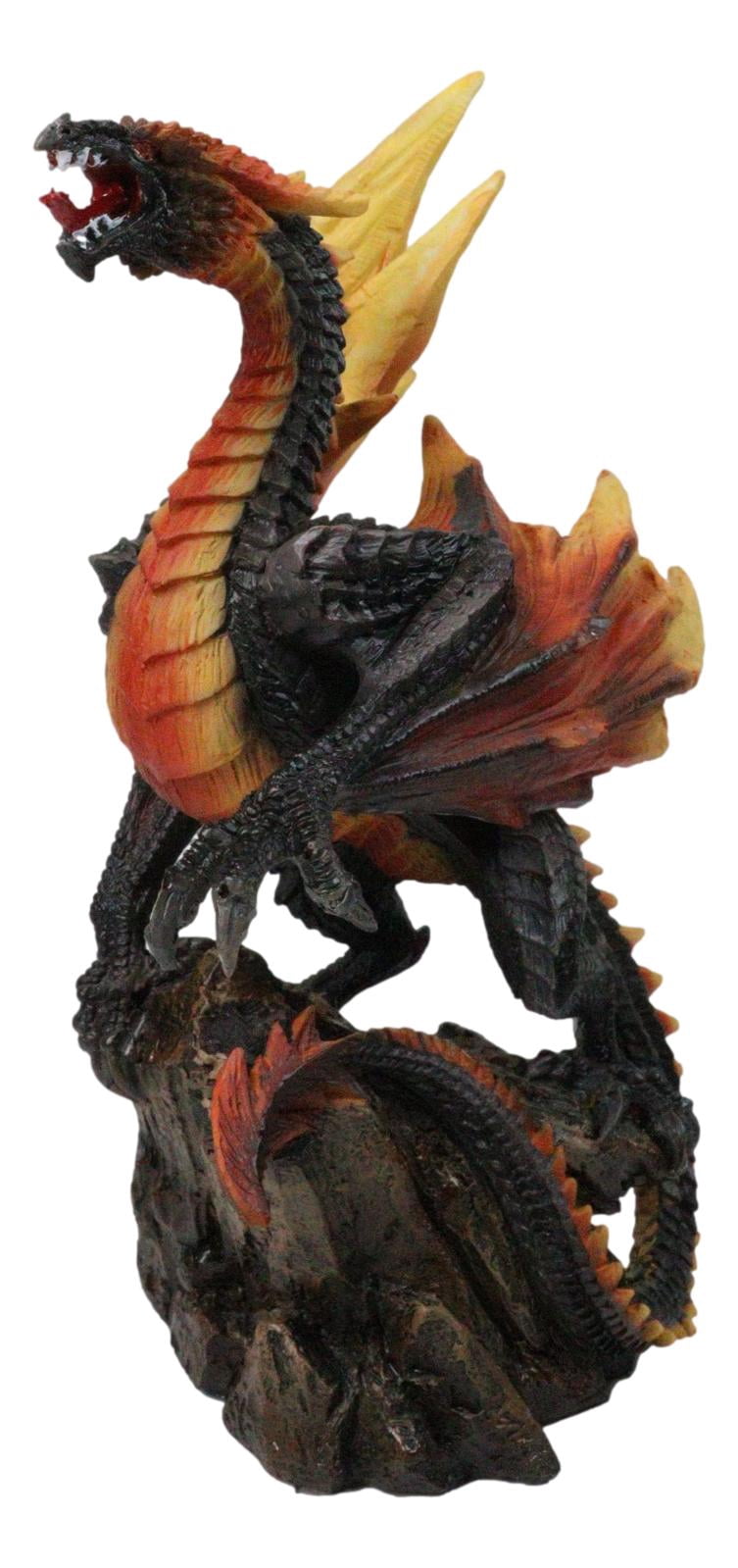Vulcan Rock Dragon with Fire Wings and Spikes On Volcano Stone Mountain Figurine