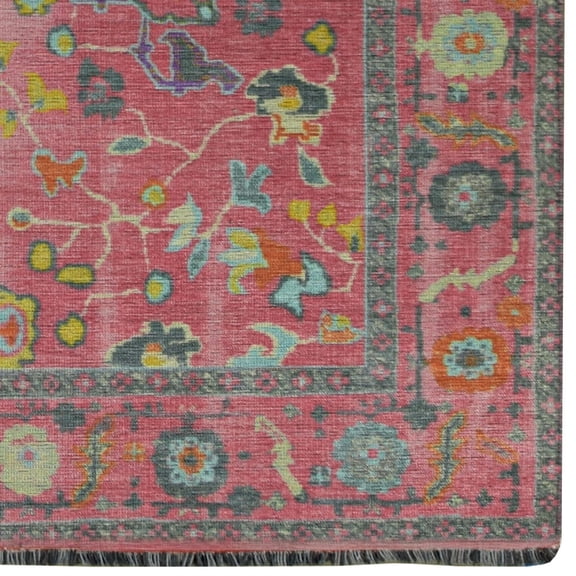 Linon Logan Aydin Polyester 2' X 10' Runner Rug in Pink and Blue