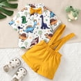 thumbnail image 3 of Mikrdoo Toddler Baby Boys Clothes Baby OOTD Dinosaur Bow Tie Turn-down Collar Shirt Straps Suspender Shorts 2PCS Outfits Yellow 2-3 Years, 3 of 7