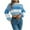 Blue, variant on Wyobmus Womens Round Neck Sweaters Casual Color Block Cropped Sweaters Lantern Long Sleeve Pullover Midriff-Baring Sweater Blue