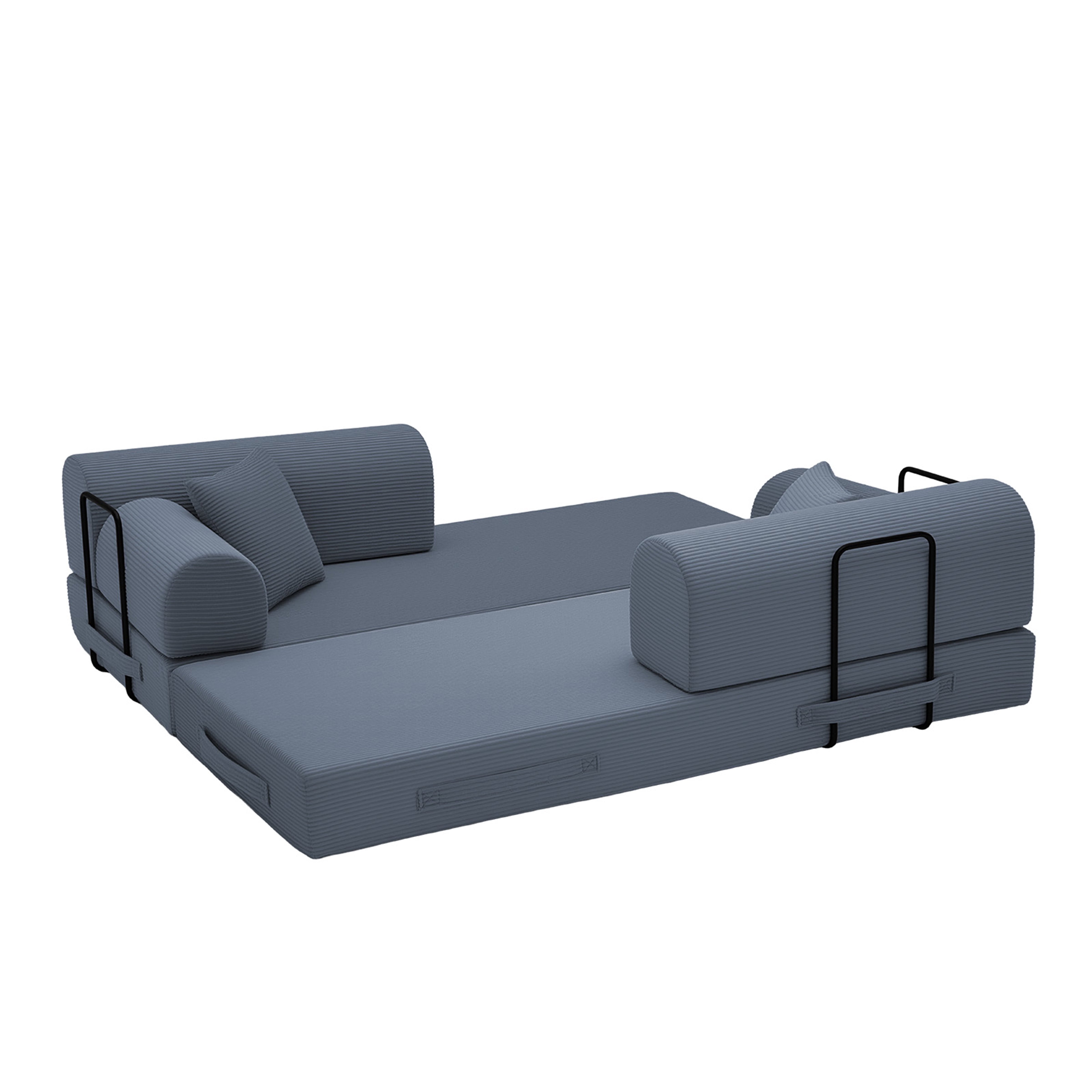 Leumius 79" Convertible Futon Sofa Bed, Boneless Couch for Living Room, Corduroy Folding Mattress Couch with Fixed-Shape Frame, Floor Sofa Lounge Couch with 2 Pillows, No Assembly,Dark Gray