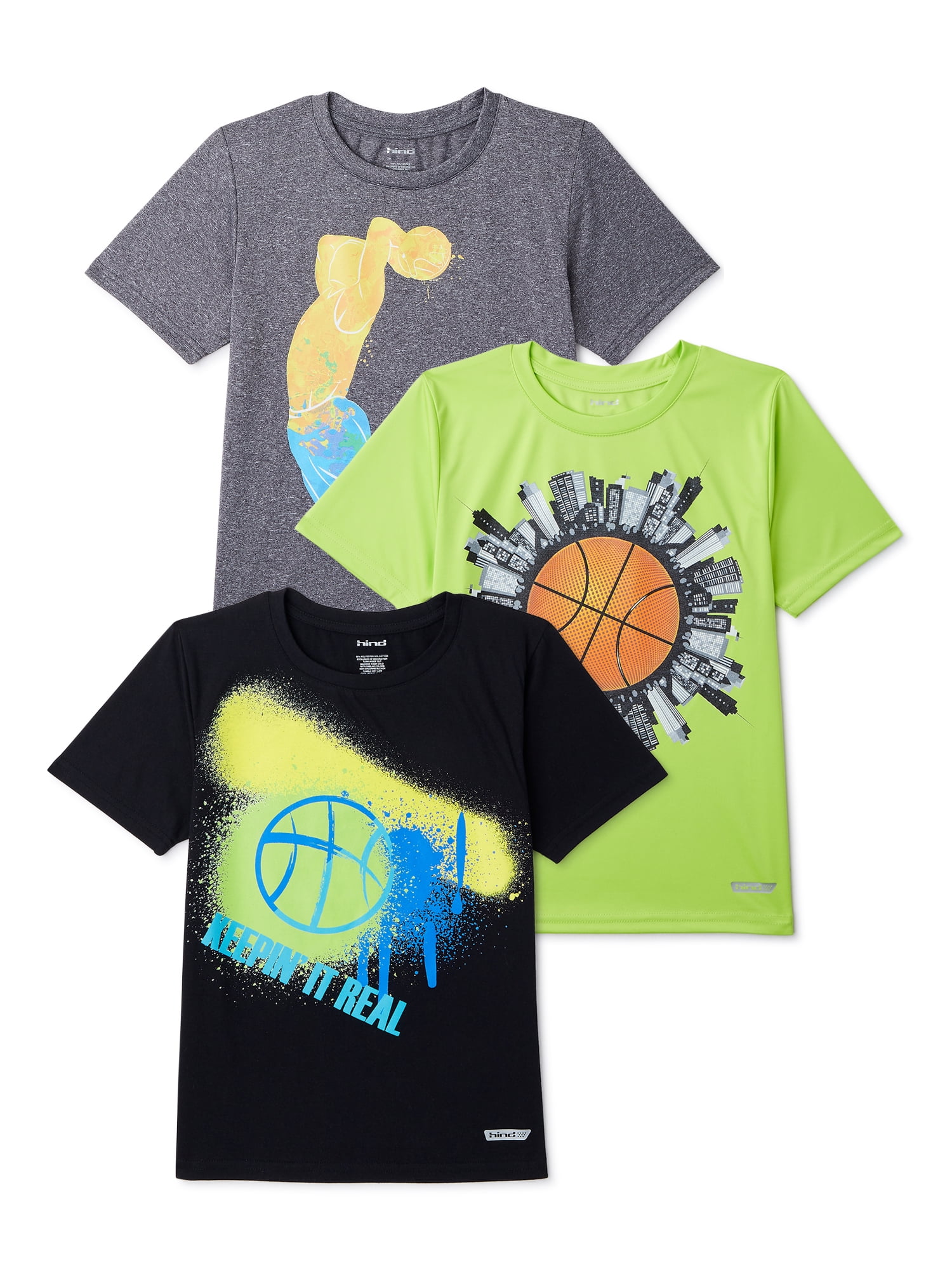 Hind Boys&rsquo; Performance Short Sleeve Graphic T-Shirt, 3-Pack, Sizes 8-20