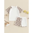 thumbnail image 4 of Suealasg Kids Boys Summer Shorts Set Short Sleeve Crew Neck Plaid T-shirt +Elastic Waist Shorts Toddler Boys 2Pcs Casual Outfit Set, 4 of 9