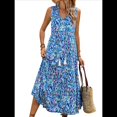 thumbnail image 1 of Vestido de Verano para Mujer, Sin Mangas, Bohemio, Floral, con Escote en V, Lazo Frontal, Flecos y Fluido Azul L, 1 of 8