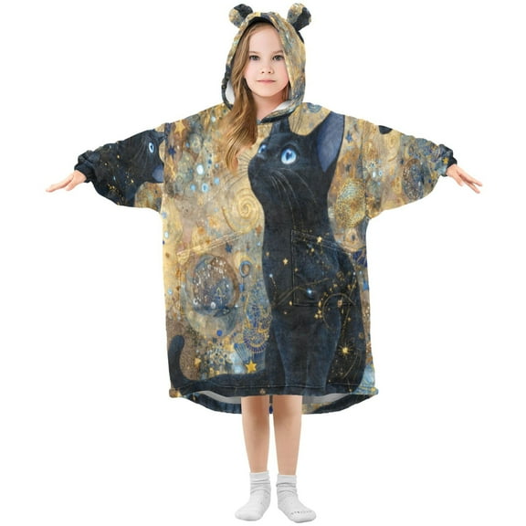 BZSMCE Wearable Blanket Hoodie Fashion Starry Black Cat Home Wear