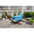 thumbnail image 5 of Sol Living Bahia Brazilian Patio Hammock Crochet Cotton Hammock Double Hammock for Two People Outdoor Patio Swing Chair Hand Woven Mayan Hammock Use Inside Outside Backyard Decor Porch Swing - Blue, 5 of 7