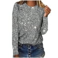 thumbnail image 3 of Feancey Sequin Printed Tops for Women Long Sleeve Crewneck T-shirt Sparkly Glitter Party Blouses Dressy Casual Three Quarter Length Tee Shirts Gray M, 3 of 5