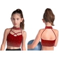 thumbnail image 5 of TiaoBug Kids Girls Dance Crop Top Sleeveless Cutout Shiny Rhinestone Gymnastics Sports Athletic Tank Top Burgundy 8, 5 of 6