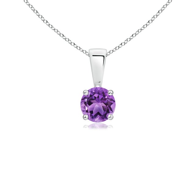 Angara Collier en Améthyste Naturelle - Pendentif Solitaire Rond en Améthyste avec Broches en Or Blanc 14K pour Femmes