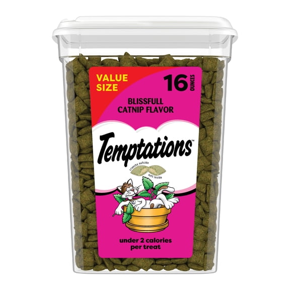 TEMPTATIONS Classic Crunchy and Soft Cat Treats Blissful Catnip Flavor [Multiple Sizes]
