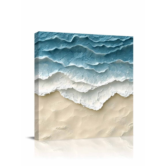 Abstract Beach Waves Canvas Wall Art, Watercolor Blue Ocean Sand Framed Wall Decor Modern Artwork Prints Painting for Living Room, Bedroom, Kitchen & Cafe Decor 24x24 Inch