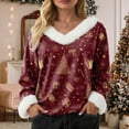thumbnail image 5 of larppty Christmas Tops with Xmas Printed V Neck 2025 Fur Trim Long Sleeve Shirts Blouse Holiday Party Tops for Women (Wine, XL), 5 of 8