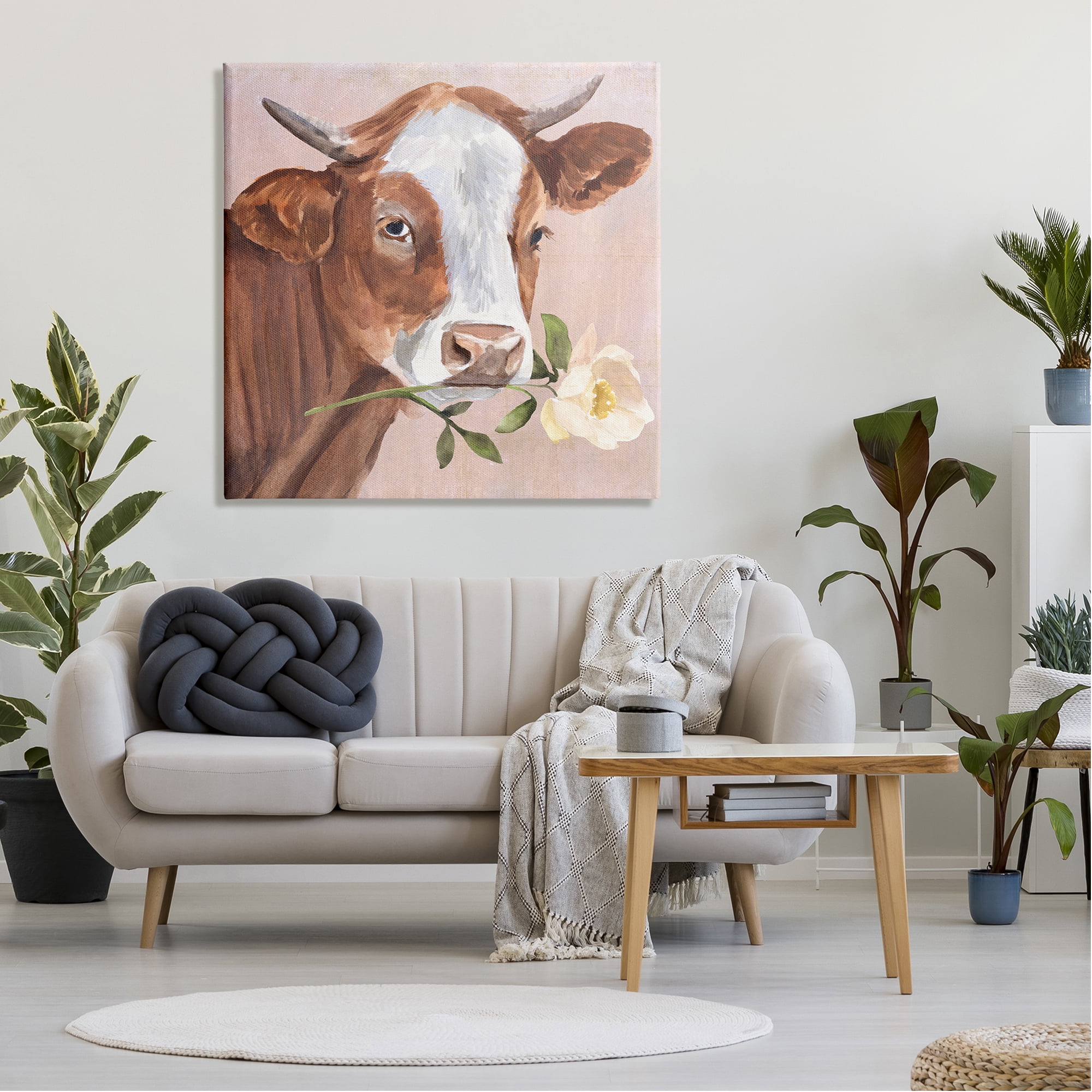 Stupell Industries Cow & Rose Blossom Animals & Insects Painting Gallery Wrapped Canvas Print Wall Art, 36 x 36