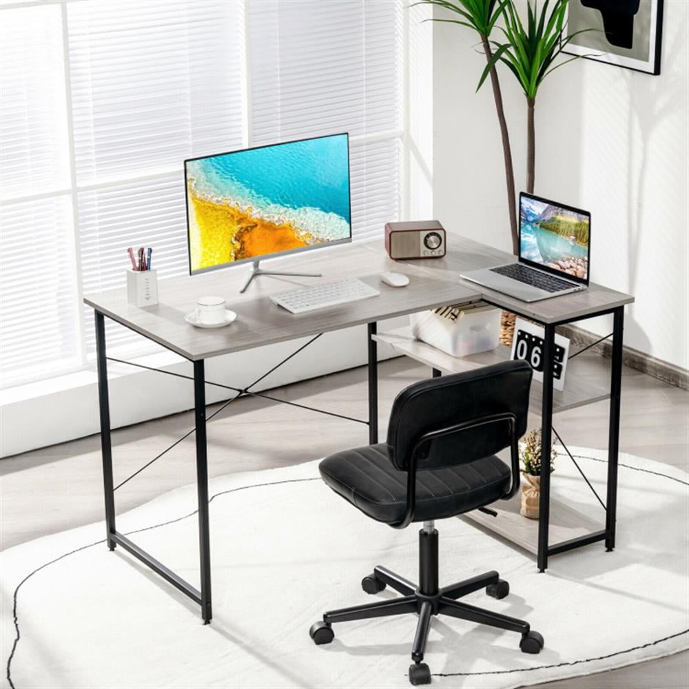 Demi Bonn 48" Reversible L Shaped Computer Desk with Adjustable Shelf, Small Home Office Desk Study Writing Table, Gray