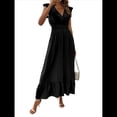 thumbnail image 1 of Vestido de Verano para Mujer, Elegante, con Escote en V, Volantes, Mangas Sueltas, Cintura Plisada, para Invitada de Boda. Negro XL, 1 of 7