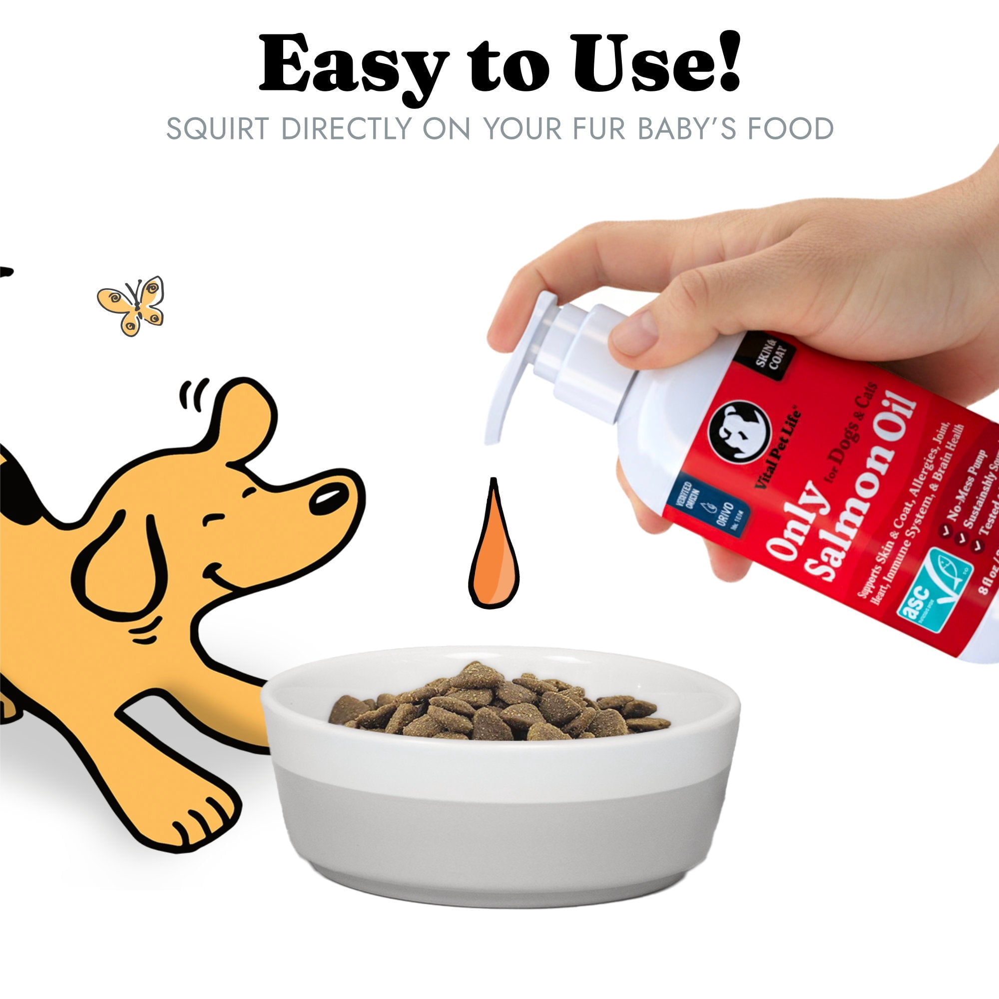 Only Salmon Oil for Dogs & Cats Omega 3 Fish Oil Supplement for Healthy Skin & Coat, 8 fl oz