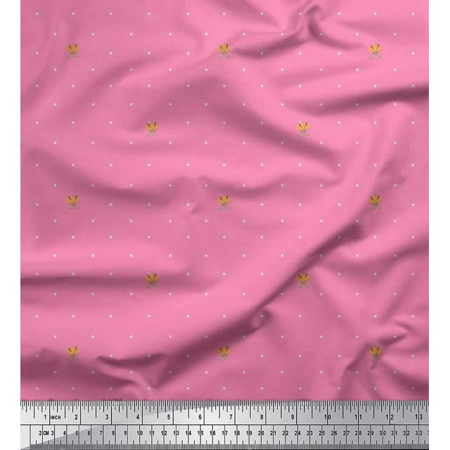 Soimoi Polyester Crepe Fabric Artistic Flower & Dots Print Fabric by Yard 52 Inch Wide
