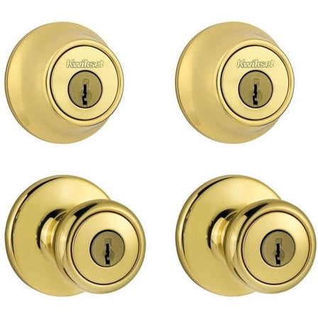 Kwikset 92420-031 Bright Brass Tylo Knob Entry Lockset & Deadbolt