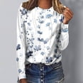 thumbnail image 2 of White Linen Shirt Women Plus Size Boho Tops for Women Round Neck Loose Tops Casual Print T Shirts Long Sleeve Blouse, 2 of 4