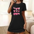 thumbnail image 2 of Shorts Pajama Skirt for Women Night Gowns for Women Heart Print Sleepdress Short Sleeve Round Neck Sleepshirt Comfort Pajama Dress Sleepwear T-Shirt Loungewear House Dress Black XXL, 2 of 5