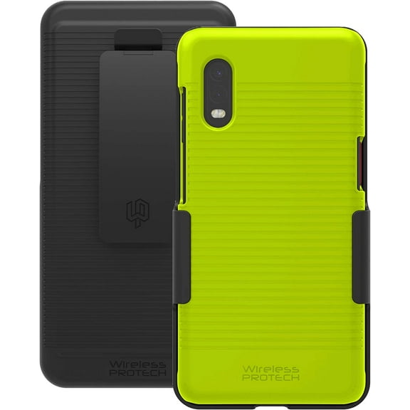 Wireless ProTech Case with Clip Compatible with Samsung Galaxy XCover Pro Phone Model SM-G715. Heavy Duty Rotating Belt Clip Holster and Durable Slim Case Combo (Lime Green)