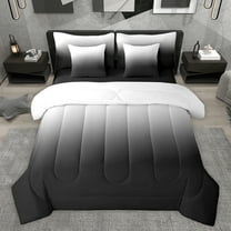 jejeloiu Modern Minimalist Style 7 Pieces Bedding Comforter Set,Abstract Geometric Full Bedding Set,Gradient White Black Fitted Sheet Flat Sheet For Men Women,Super Cozy Room Decor Reversible