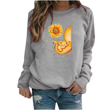 Hauts d'Hiver pour Femmes Hauts Décontractés d'Hiver pour Femmes Chandail en Molleton à Imprimé Tournesol pour Dames Blouse Tee Chandail Hauts Décontractés pour Femmes