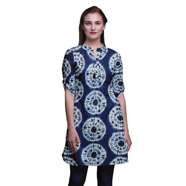 Bimba Kurtis Indiennes Courtes pour Femmes Tunique Imprimée Chemise à Manches Roulées
