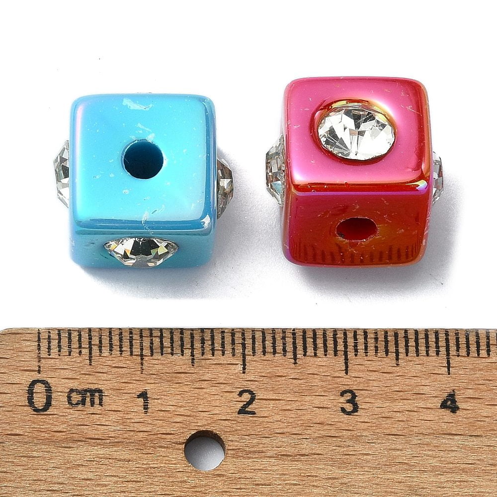 150pcs Opaque Acrylic Beads with Rhinestone AB Color Cube Mixed Color 14x17x17mm Hole: 3.7mmDIY