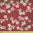 thumbnail image 2 of Ambesonne Floral Fabric by the Yard Microfiber, Concept of Flower and Birds, 1 Yard, Ruby and Blush, 2 of 2