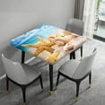 thumbnail image 4 of Ocean Sea Beach Square Fitted Tablecloth, Starfish Seashells Table Cover with Elastic Edge Tulip Floral Table Cloth, Great for Outdoor Home Kitchen/Parties/Holiday Dinner, Fits to 34x34 In Table, Blue, 4 of 6