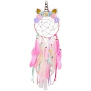 Unicorn Dream Catcher Colorful Feather Dream Catchers Handmade Flowers Dream Catchers Wall Hanging Dream Catcher for Girls Kids Nursery Bedroom Decoration Blessing Gift