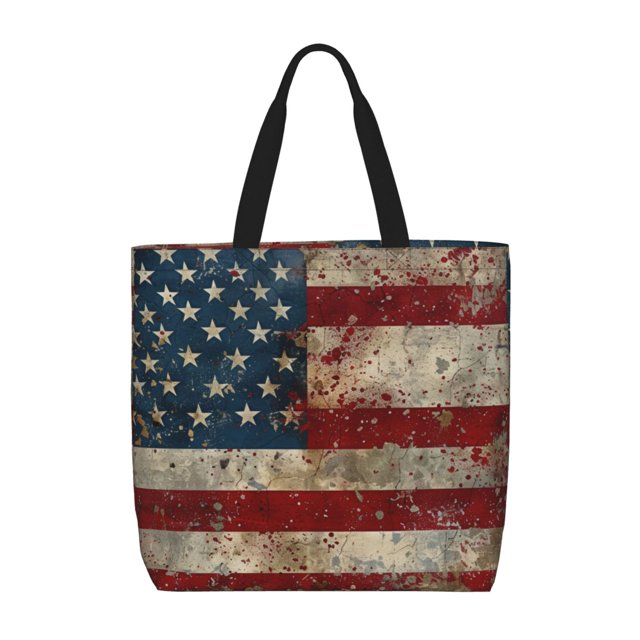 Disketp American Flag1 Bolsa Tote de Lona para Mujer, Bolso de Hombro y Cruzado con Cierre de Cremallera