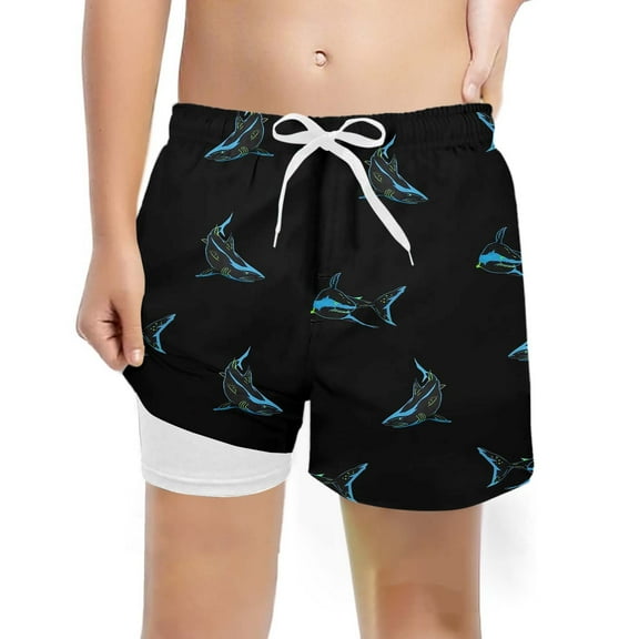 MEZZALL Boys Fashion Swim Trunks Swimwear With Compression Liner Stretch Swim Shorts, Black, 10-12 Years