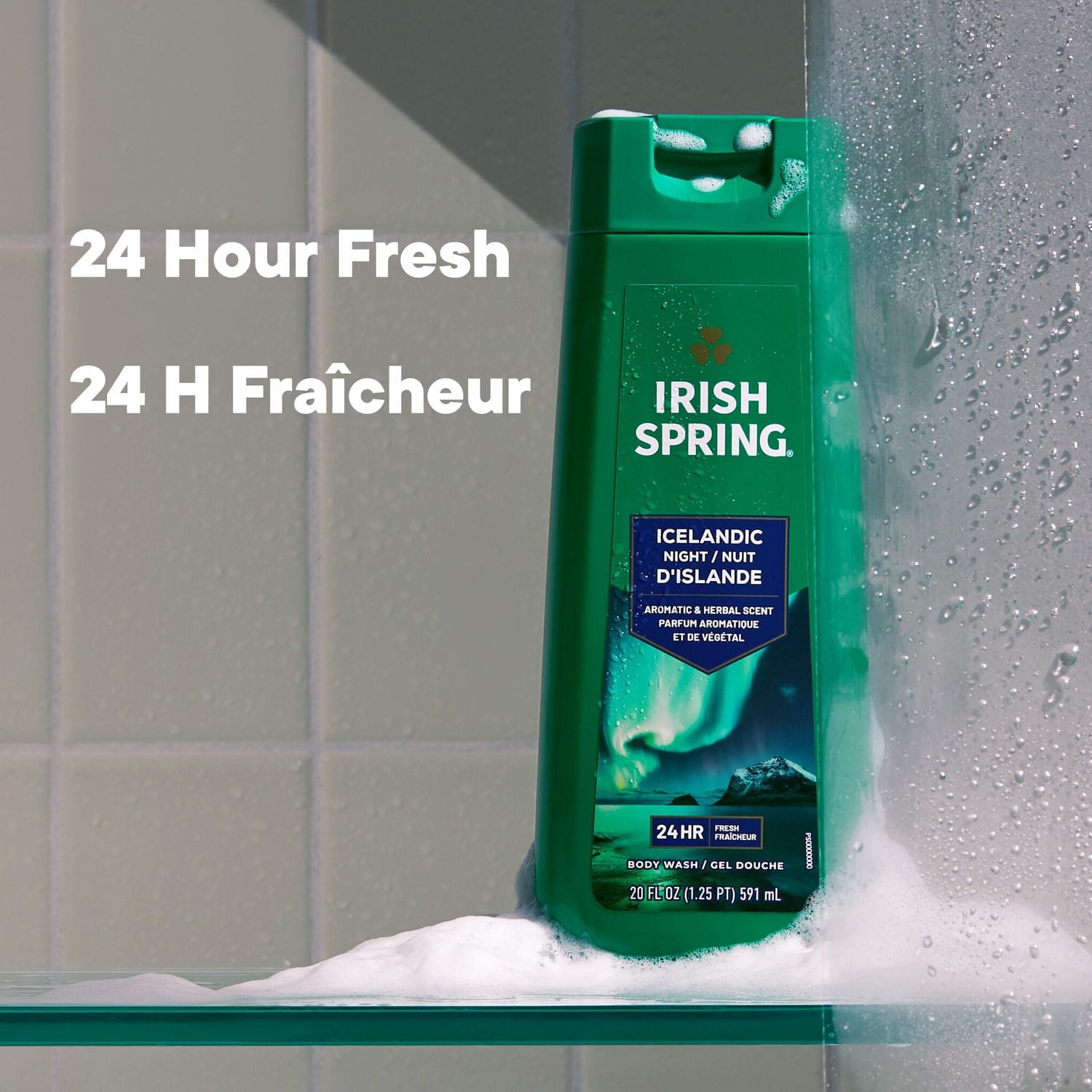 Irish Spring Icelandic Night Moisturizing Body Wash for Men, 24 Hour Fresh, Face and Body Wash, Paraben Free, Aromatic and Herbal Scent, 591 ml, 591 mL