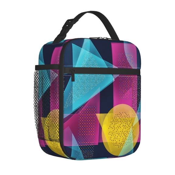 Geometric Lunch Box, Reusable Insulated Lunch Bag, Abstract Shapes Meal Prep Cooler Tote For Work, Picnic, Vacation And Outdoors