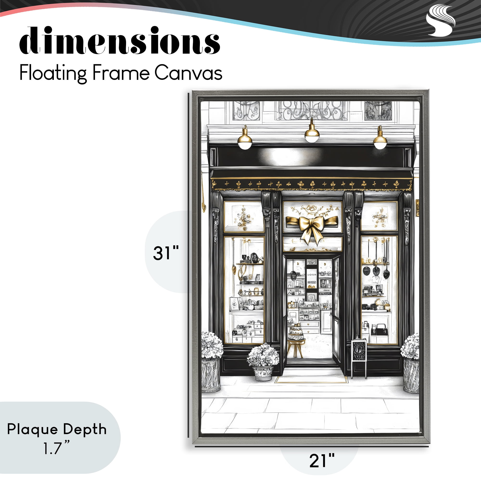 Stupell Industries Glam Paris Shop Facade Gray Framed Floater Canvas Wall Art, design by Petal Prints Design