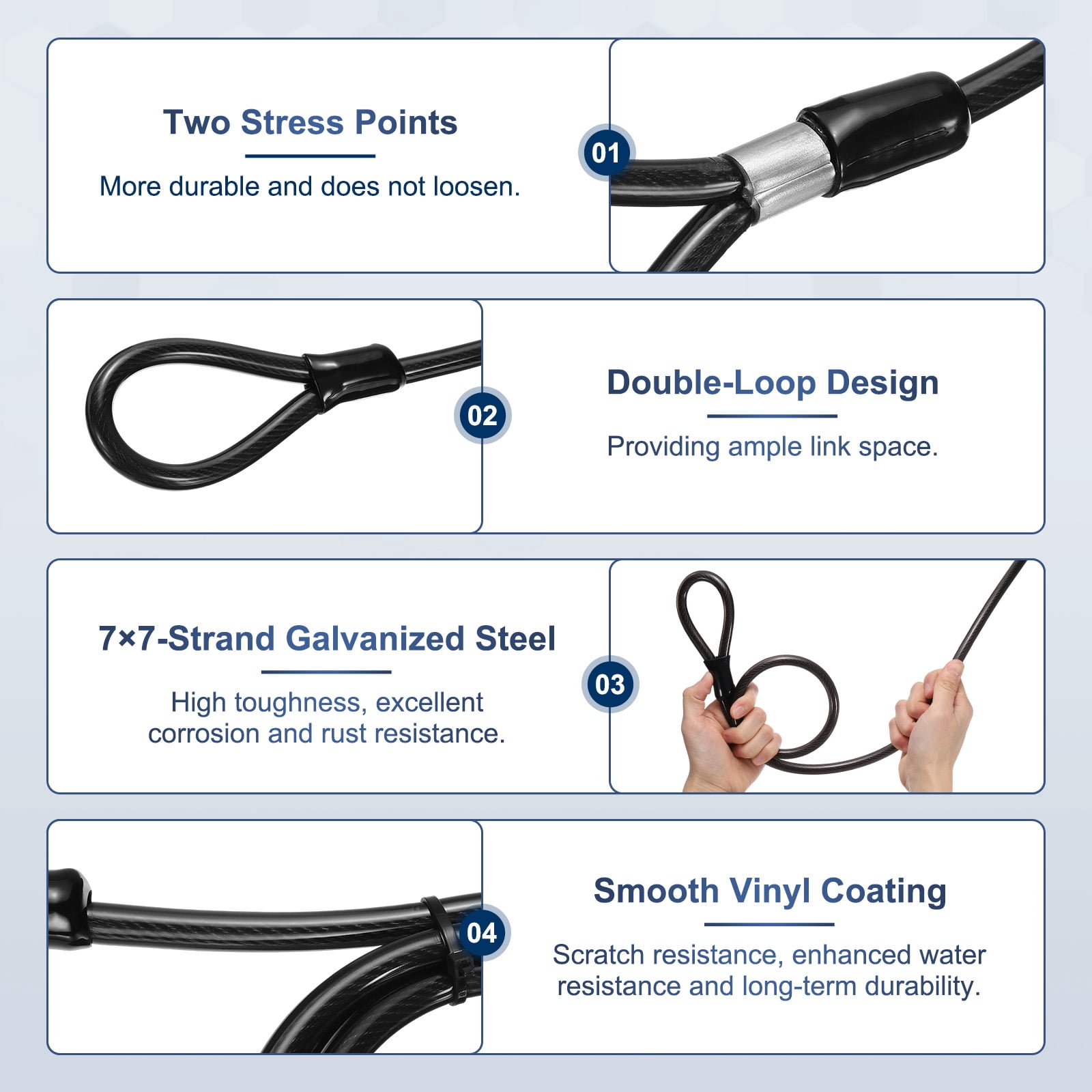 Uxcell Security Steel Cable with Loops (13/32" Dia 4.9ft, Gray)(2 Pcs) Heavy Duty Vinyl Coated Galvanized Steel Bike Lock Safety Cable Flexible Wire Rope Suit for - Outdoor/Travel