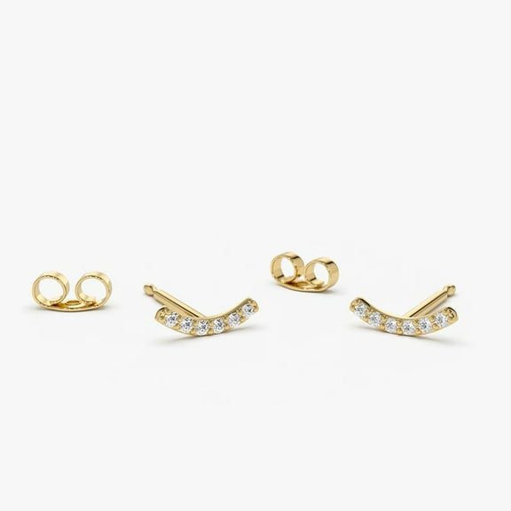 1 Ct Round Cut Natural Moissanite Curved Bar Stud Earrings, 14k Yellow Gold Plated Wedding Earrings for Women, Perfect Gift for Her
