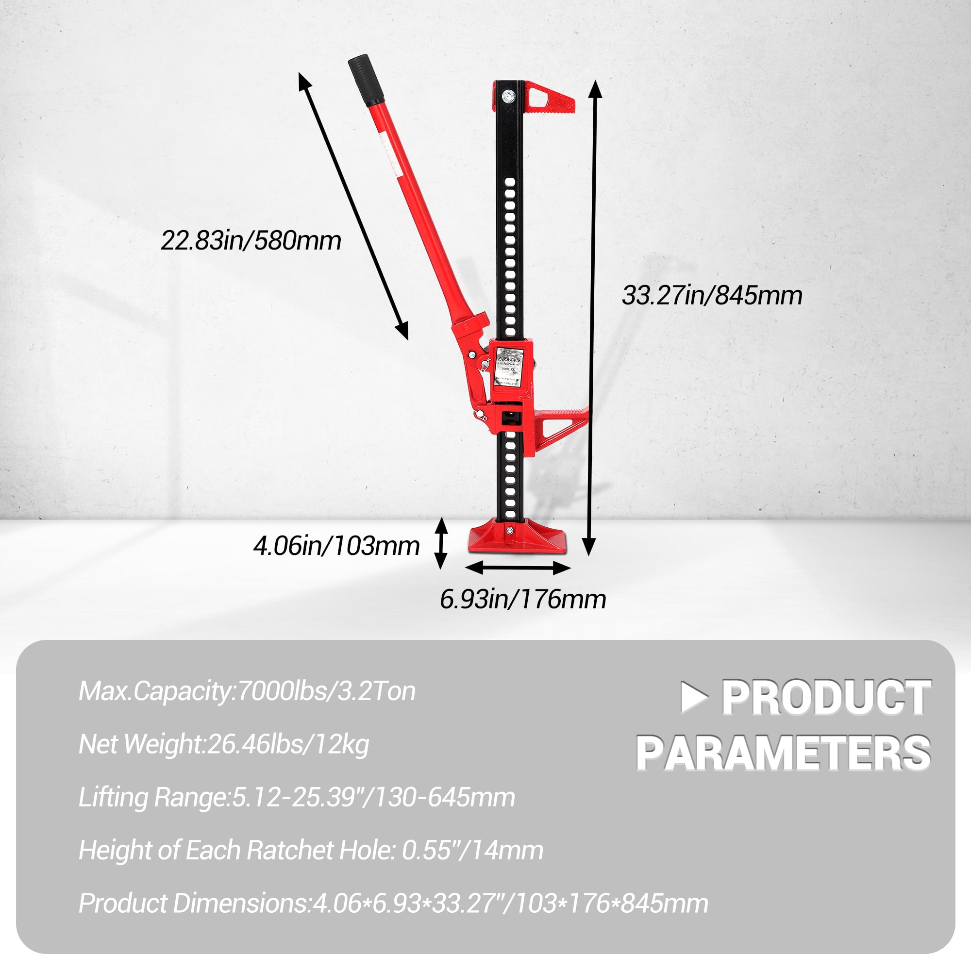 Farm Jack,33"/48"/60" High Lift Farm Jack,7000 lbs Capacity Ratcheting Off Road Farm Jack, Utility Heavy-Duty Farm Jack for Tractor, Truck, SUV