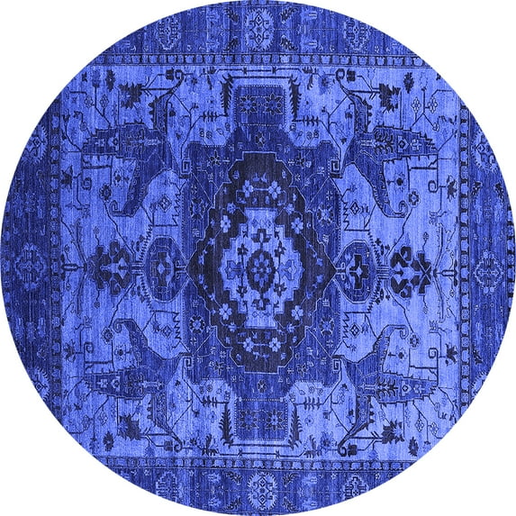 Ahgly Company Indoor Round Oriental Blue Industrial Area Rugs, 5' Round