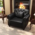 thumbnail image 3 of CQSXDA 1 Seat Mid-Century Modern Chesterfield Sofa Faux Leather with Nailhead Trim and Pillow Included, with Rolled Armrests and Button Tufted Design for Any Space, Black, 3 of 9