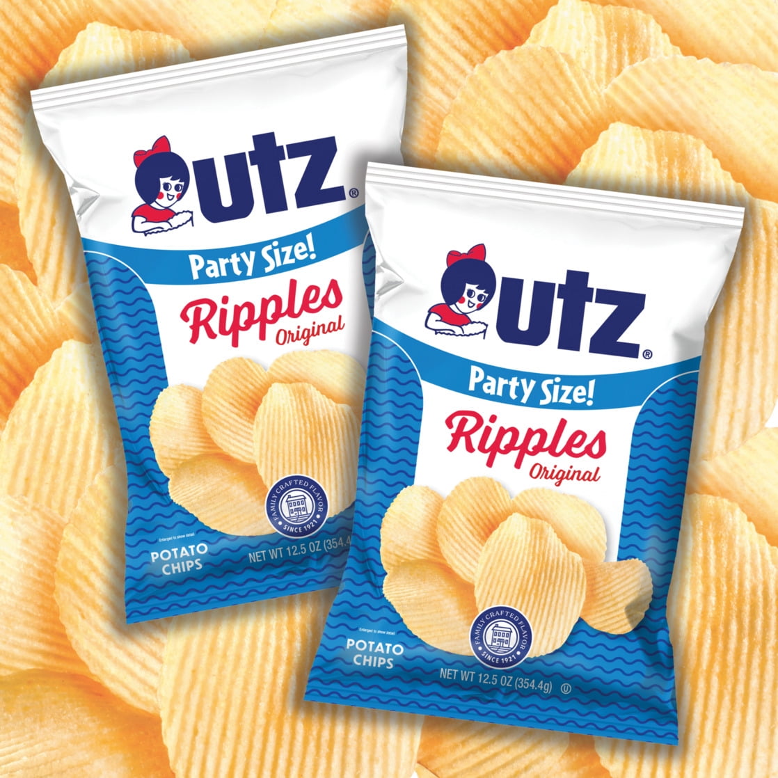 (3 pack) Utz Ripples Original Potato Chips, Gluten-Free, 12.5 oz Party Size Bag