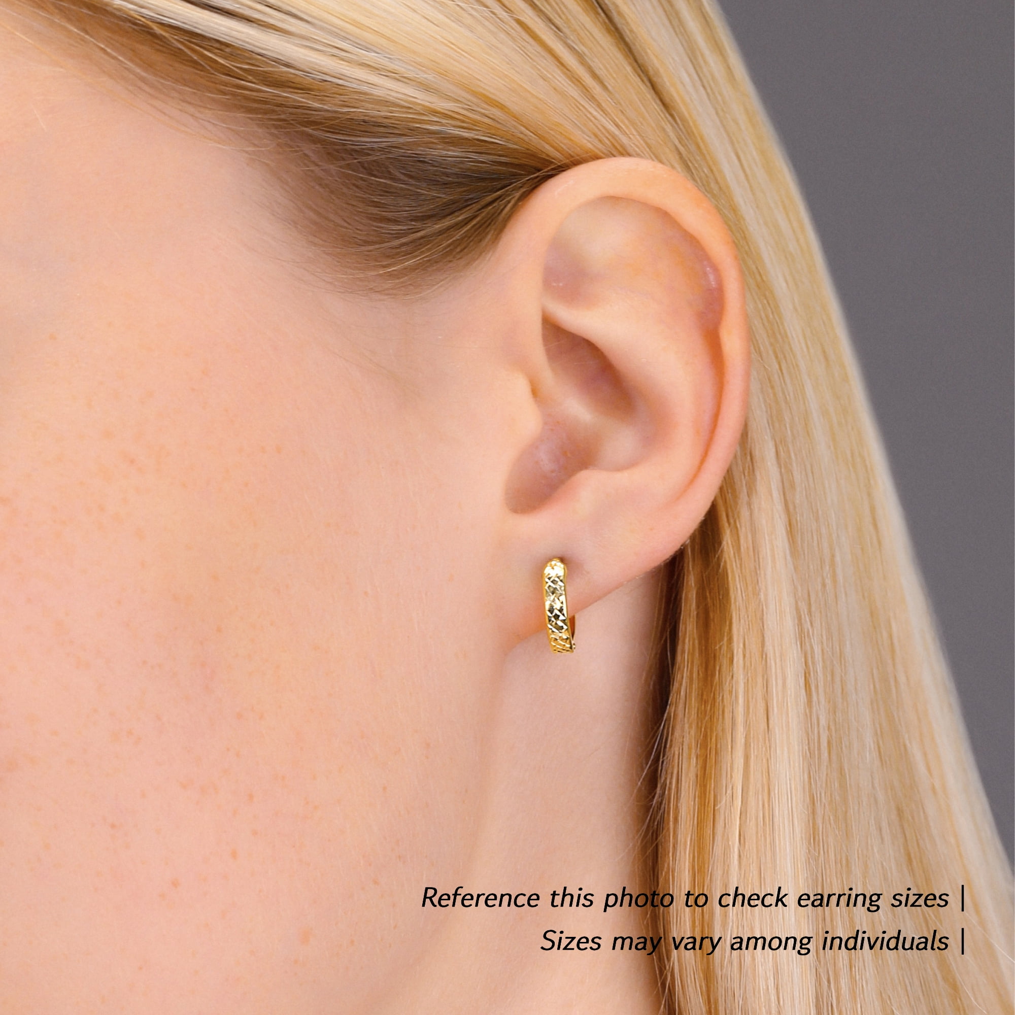 Tilo Jewelry 14K Yellow Gold Round Diamond-Cut Engraved Huggies Hoop Earrings | 12mm Small | Women & Unisex