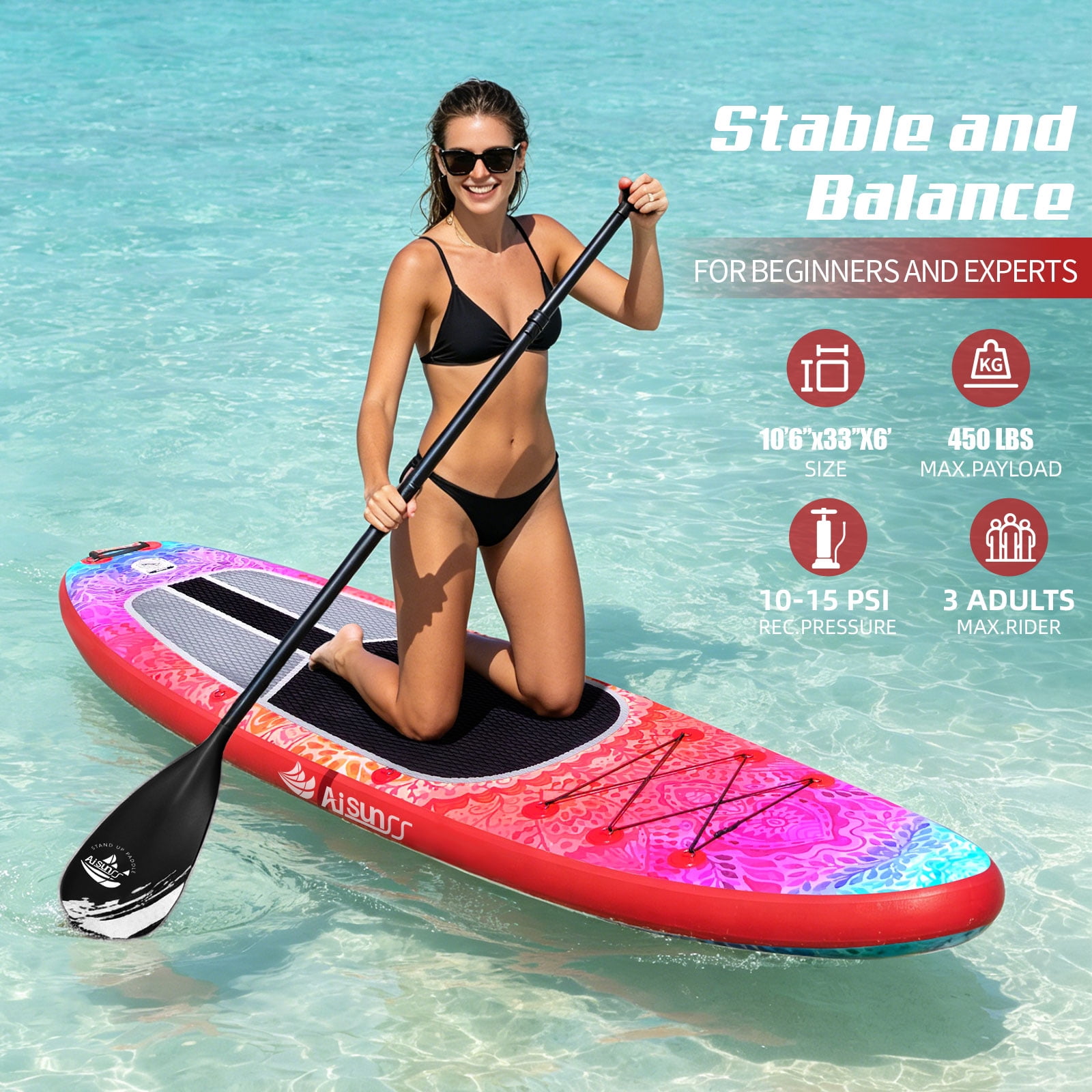 AISUNSS 10.6ft Inflatable Stand up Paddle Board with Full SUP Accessories