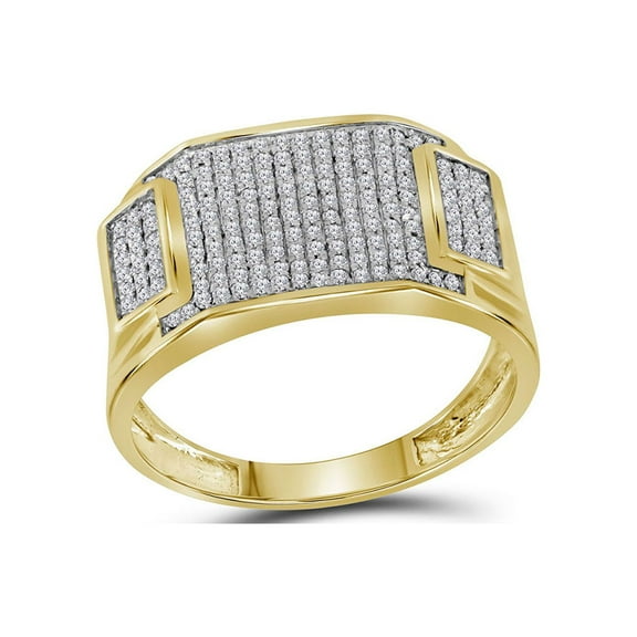 FB Jewels 10kt Yellow Gold Mens Round Diamond Rectangle Cluster Ring 1/2 Cttw Size 8