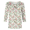 thumbnail image 5 of Nrmvnmi Womens 3/4 Length Sleeve Cotton Tops Casual Floral Print Round Neck Summer Tops Loose Fit Elastic and Lightweight Blouse For Women, 5 of 5